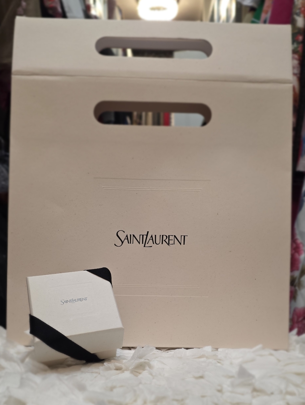 Saint Laurent Shopping Bag with Box and Black Ribbon